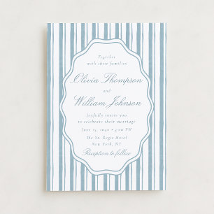 Classic Blue Stripe Elegant Wedding Invitation