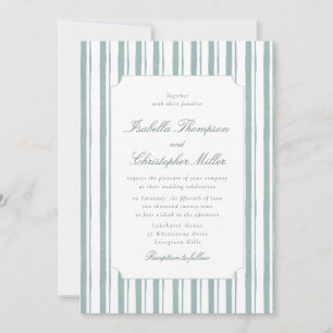 Classic Blue Stripe Elegant Wedding Invitation