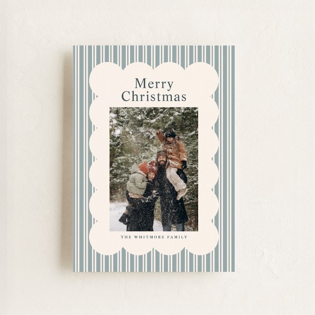 Classic Blue Stripe Photo Holiday Card (Creator Uploaded)