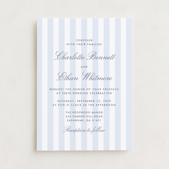 Classic Blue Stripe Preppy Wedding Invitation (Creator Uploaded)