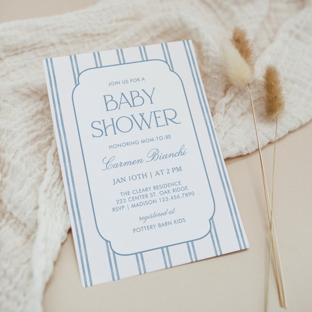 Classic Blue Striped Baby Shower Invitation (Creator Uploaded)