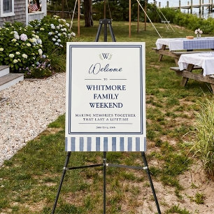 Classic Blue Striped Family Reunion Welcome Foam Board