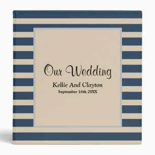 Classic Blue Stripes Framed Wedding Album 3 Ring Binder