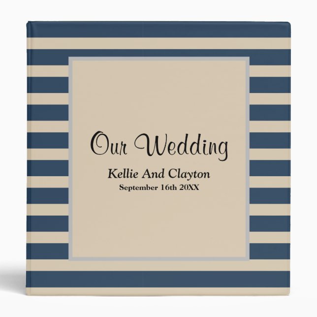 Classic Blue Stripes Framed Wedding Album 3 Ring Binder (Front)