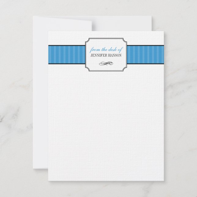 Classic blue stripes from the desk of stationery note card (Front)