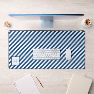 Classic Blue Stripes Monogram Desk Mat