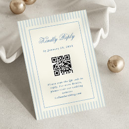 Classic Blue Stripes RSVP Online QR Code Card