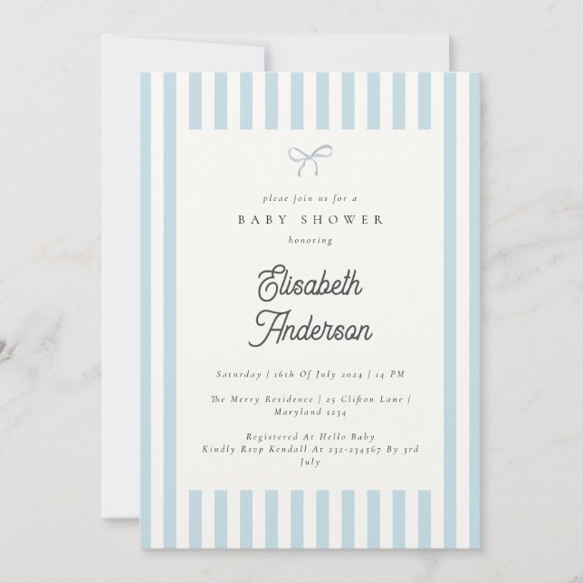 Classic Blue Stripes Vintage Baby Shower Invite (Front)