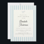 Classic Blue Stripes Vintage Baby Shower Invite<br><div class="desc">Sophisticated baby shower boy invite that features a simple blue & white stripe pattern,  a cute bow and vintage script font. Perfect for vintage or retro style baby shower themes. For a linen textured look choose the paper type "Laid".</div>