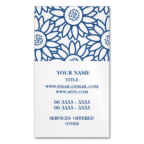 Classic Blue Sunflower Pattern Business Card Magnet