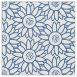 Classic Blue Sunflower Pattern Fabric