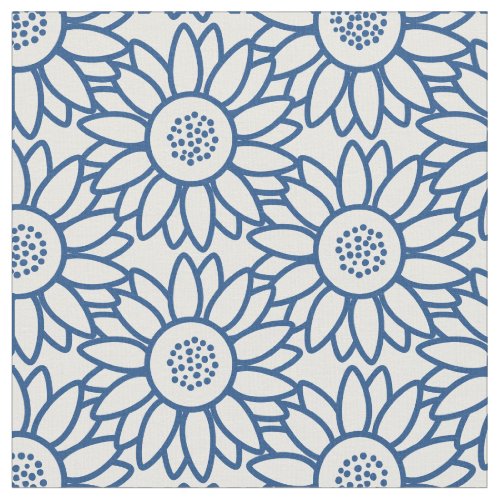Classic Blue Sunflower Pattern Fabric