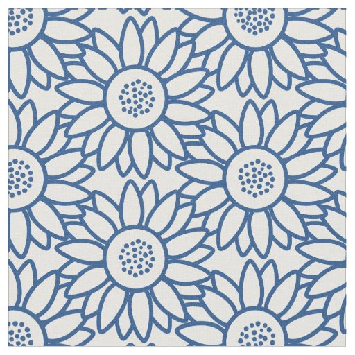Classic Blue Sunflower Pattern Fabric