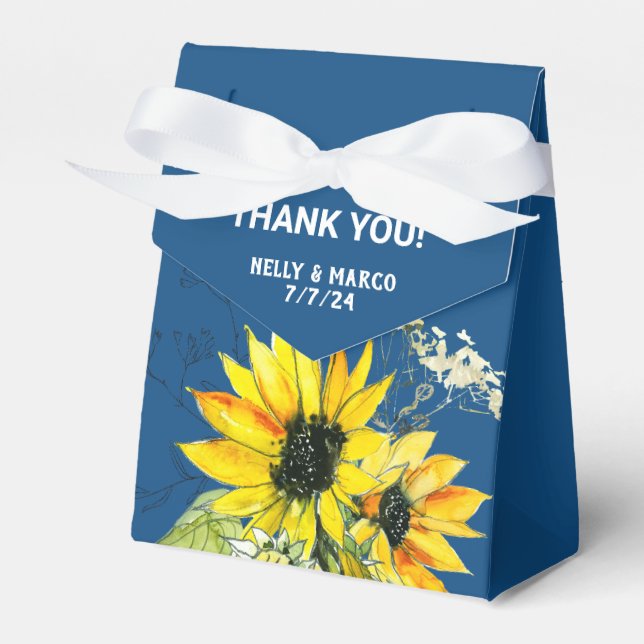 Classic Blue Sunflower Wedding favor box (Front Side)