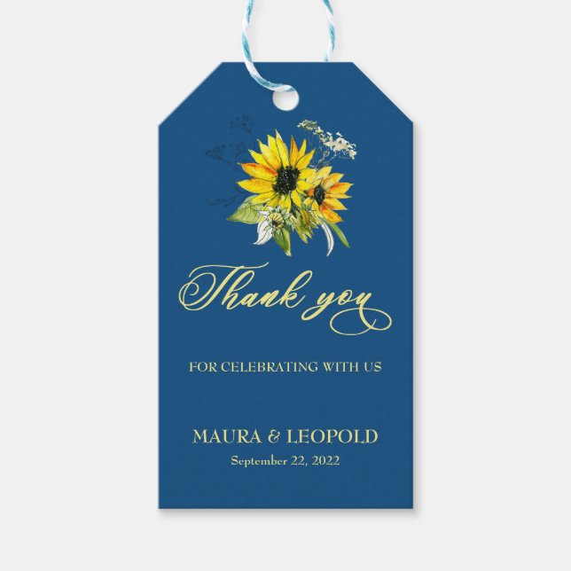 Classic Blue Sunflower Wedding  Gift Tags (Front)