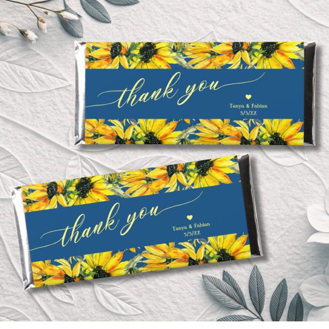 Classic Blue Sunflower Wedding Hershey Bar Favors (Creator Uploaded)