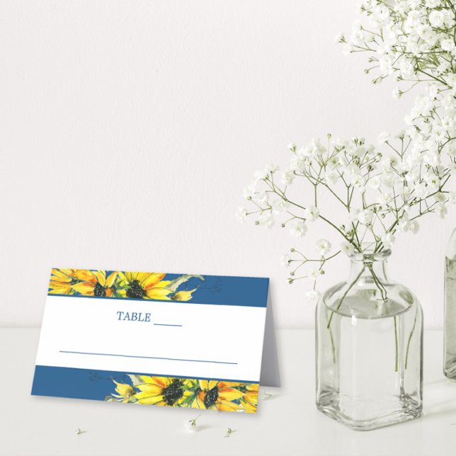 Classic Blue Sunflower Wedding  Place Card (Creator Uploaded)