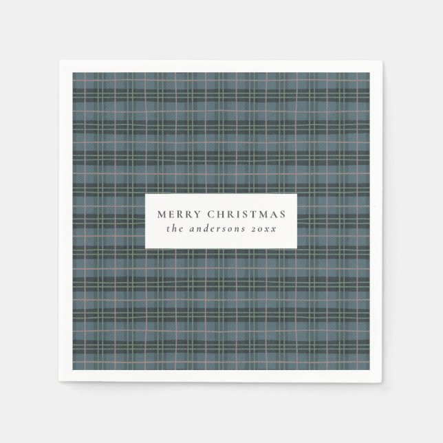 Classic Blue Tartan Plaid Christmas Napkins (Front)