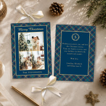 Classic Blue Tartan Plaid Multi Photo Christmas