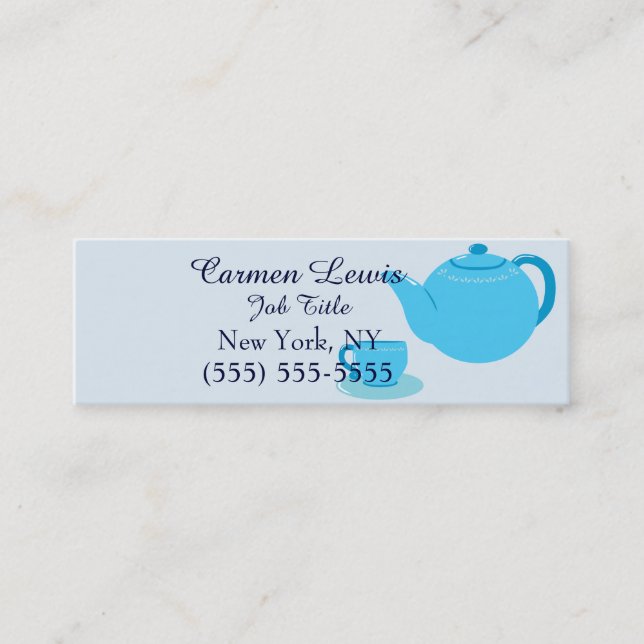 Classic Blue Teapot Mini Business Card (Front)