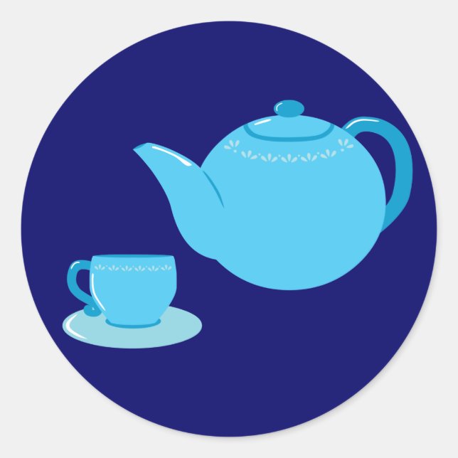 Classic Blue Teapot Round Sticker (Front)