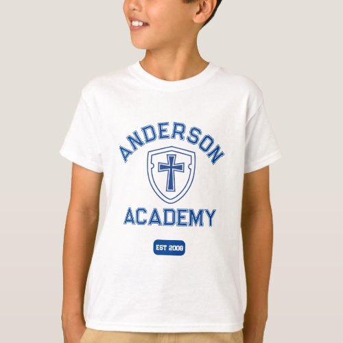 Classic Blue Text Cross and Shield Homeschool T_Shirt