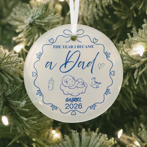 Classic Blue The Year I Became A Dad Custom Glass Ornament