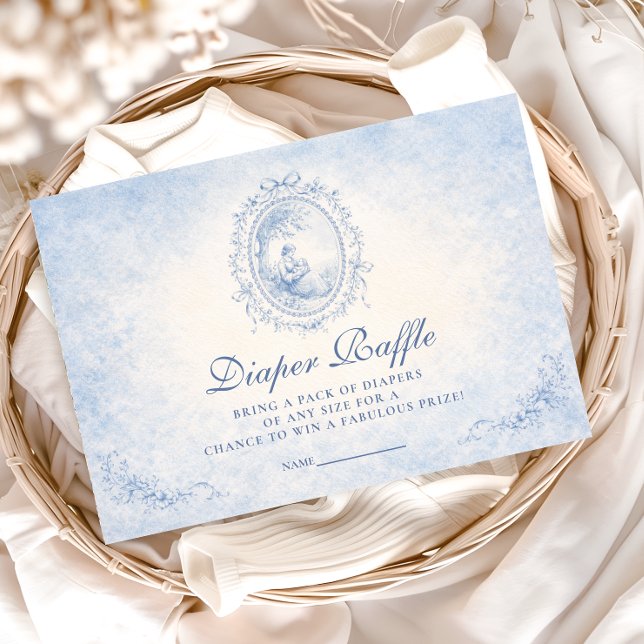 Classic Blue Toile Baby Shower Diapper Raffle Enclosure Card (Creator Uploaded)