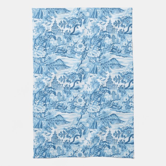 Classic Blue Toile Landscape Kitchen Towel (Vertical)