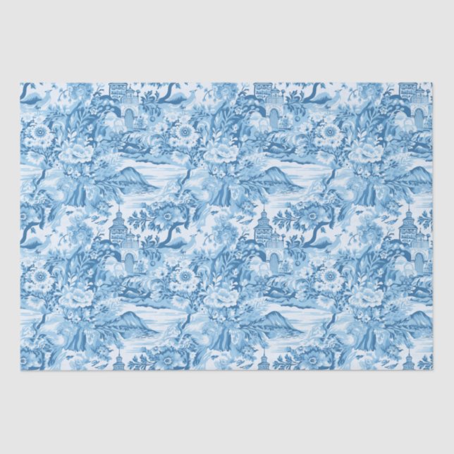 Classic Blue Toile Landscape Tissue Paper (Front)