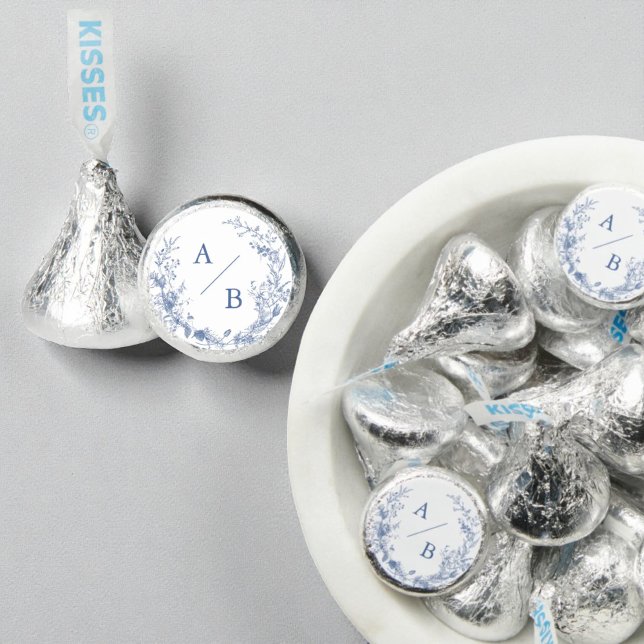 Classic Blue Toile Wedding Monogram  Hershey®'s Kisses® (Creator Uploaded)
