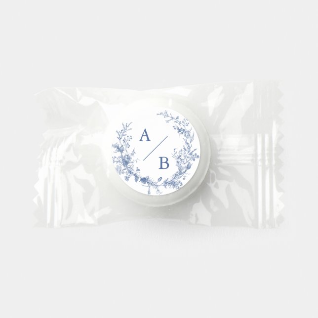 Classic Blue Toile Wedding Monogram  Life Saver® Mints (Front)