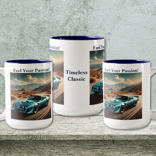 Classic Blue Trans Am Style Car Two-Tone Coffee Mug
