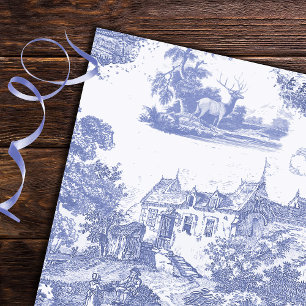 Classic Blue Vintage French Chateau Toile Wrapping Paper