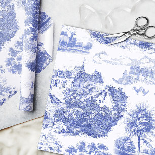 Classic Blue Vintage French Chateau Toile Wrapping Paper