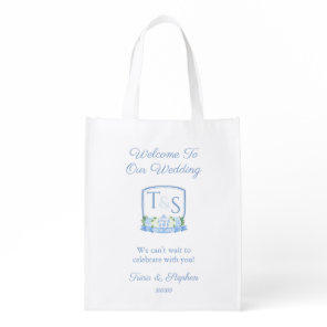 Classic Blue Watercolor Crest Wedding Welcome Bag