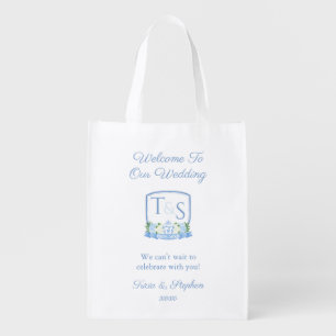 Classic Blue Watercolor Crest Wedding Welcome Bag