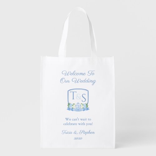 Classic Blue Watercolor Crest Wedding Welcome Bag