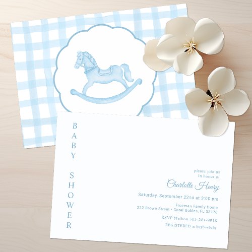 Classic Blue Watercolor Gingham Baby Shower  Invitation