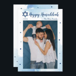 Classic Blue Watercolor Happy Hanukkah Photo Holiday Card<br><div class="desc">Classic Blue Watercolor Happy Hanukkah Photo Holiday Card</div>