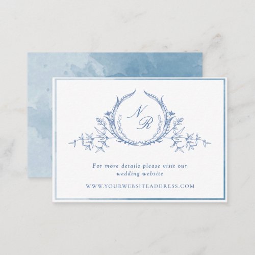 Classic Blue Watercolor Monogram Wedding Website Enclosure Card
