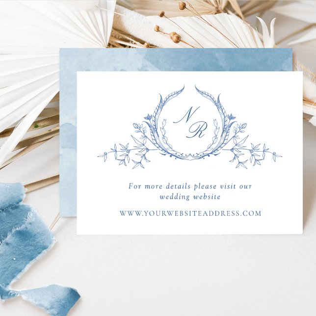 Classic Blue Watercolor Monogram Wedding Website Enclosure Card (Creator Uploaded)