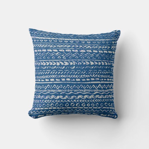 Classic Blue Watercolor Tribal Pattern Throw Pillow