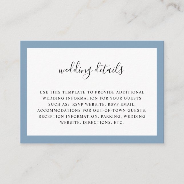 Classic Blue Watercolor wedding details card (Front)