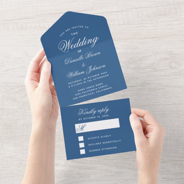 Classic Blue Wedding Invitation & Detachable RSVP (Tearaway)