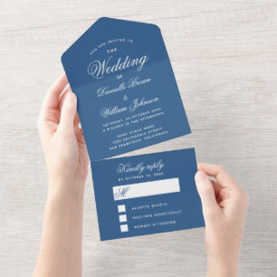 Classic Blue Wedding Invitation & Detachable RSVP