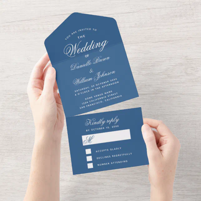 Classic Blue Wedding Invitation &amp; Detachable RSVP | Zazzle