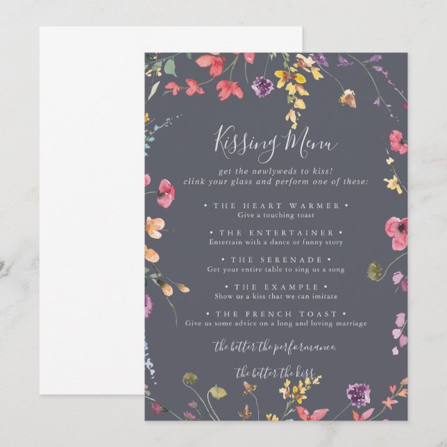 Classic Blue Wedding Kissing Menu Game Card (Front/Back)