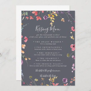 Classic Blue Wedding Kissing Menu Game Card
