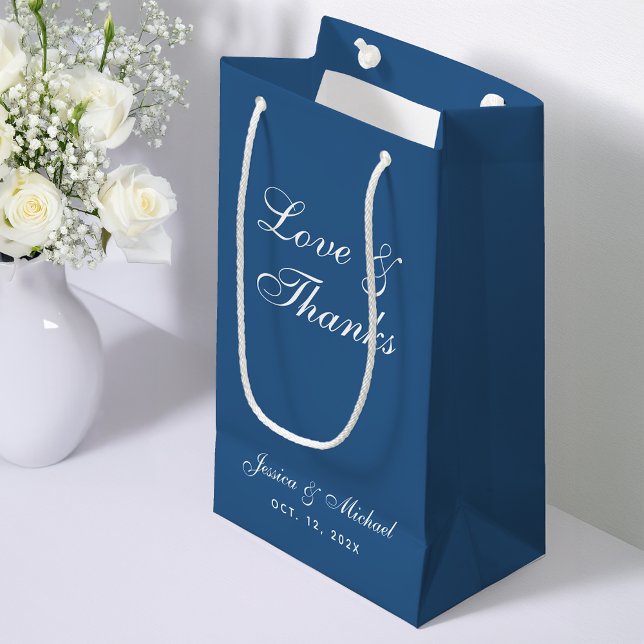 Classic Blue Wedding Love and Thanks Simple Script Small Gift Bag (Creator Uploaded)